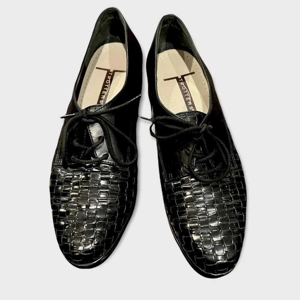 Trotters Lila Woven Black Leather Oxford Sz 10N